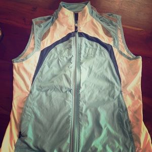 Women's Blue and Gray Sleeveless Jacket